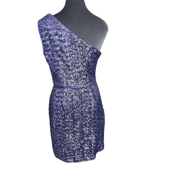 Shoshanna One-Shoulder Purple Sequin Mini Dress Size 4 - Picture 3 of 7